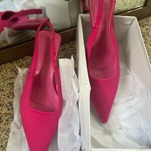 Hot Pink kitten heel mules